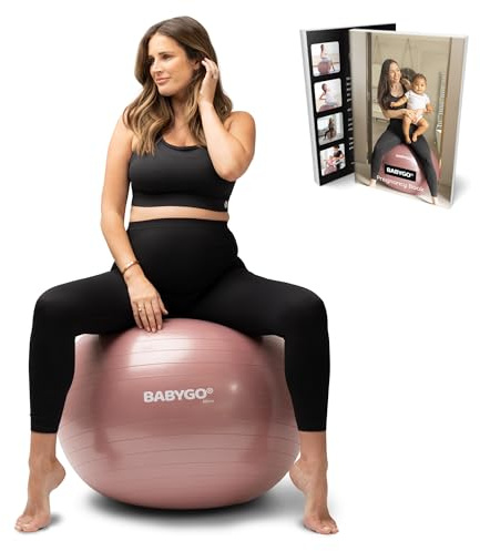 BABYGO Birthing Ball - Pregnancy Yoga Labor & Exercise Ball & Book Set Trimester Targeting, Maternity Physio, Birth & Recovery Plan Included Anti Burst Eco Friendly (Rosewood, 65cm)