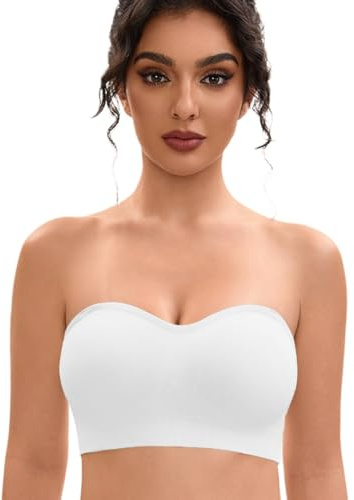 YHGV Strapless Bras for Women-Push-Up Non-Slip Bandeau Bra,Seamless Wirefree Padded Tube Top Convertible Straps Bralette White