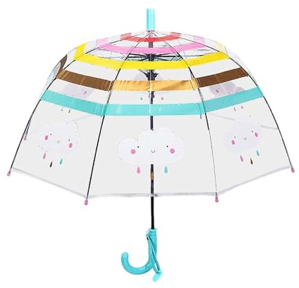 Kids Clear Transparent Rain Umbrella with Windproof Dome and Easy-Grip Handle for Outdoor Walking Comfort (Blue, 70X68cm)