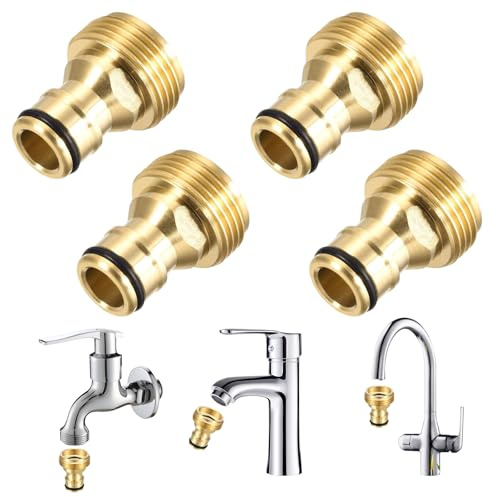 PUERFOCA 4 pcs Conector de Manguera de jardín de latón, Conector Grifo Manguera Jardin Adaptador de Grifo, Adecuado para Lavadora, Cocina, baño