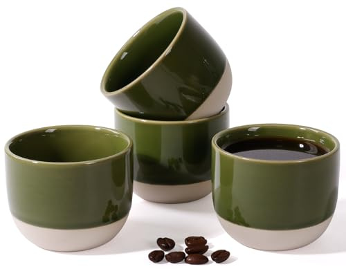 ZEBERBO Ceramic Espresso Cups Set of 4, Double Walled Espresso Coffee Mugs for Nespresso Cups, Special Glazed Demitasse Cups Expresso Coffee Cup for Machine (Jade Green)