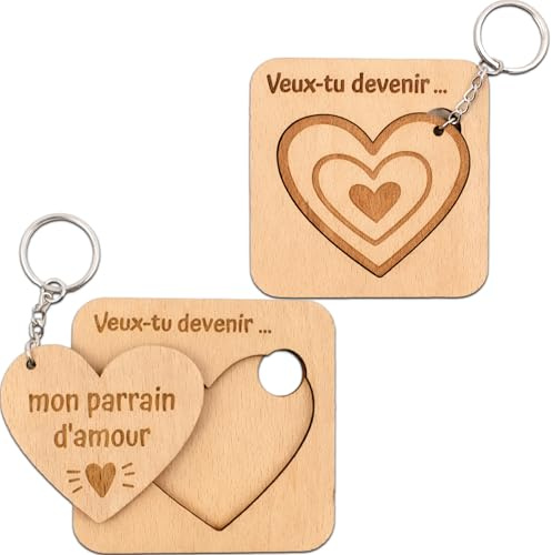 Ernestine - Demande Parrain – Porte-Clés et Carte en Bois “Mon Parrain d'amour”, Cadeau Annonce Grossesse, Idée Cadeau Originale pour Parrains, Ami, Naissance - Carte d'annonce grossesse Parrains