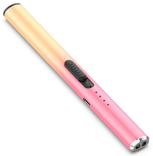 Lzzuid Kerzenzünder Lange Reichweite elektrische USB wiederaufladbare Feuerzeug, Winddicht Flammenlos für Grill, Camping, Herd (Pink Orange)