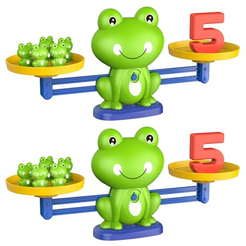 Pryzoq Frog Balance Scale Math Toys for Kids Ages 3+, with Number Cards & Frogs, Interactive Preschool Math Toy for Home & Classroom (2 PCS)