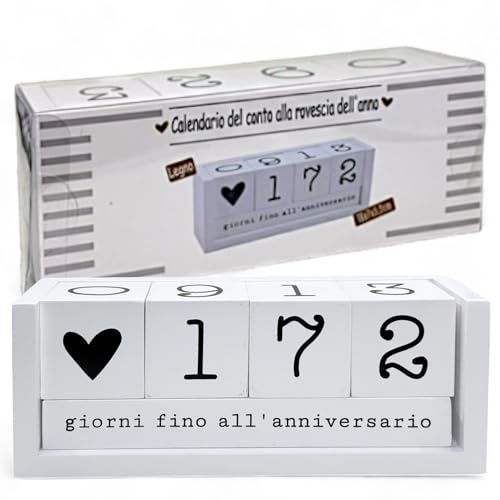 MIJOMA Jahres Countdown Kalender aus Holz – Dauer-Tischkalender mit Deko-Würfeln – bis 432 Tage für besondere Anlässe (Weiß - italienische Edition, ca. 18 × 7 × 5,5 cm)