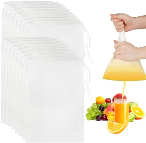 16 Piezas Filtro Leche Vegetal De Nailon 20×30cm 100 Mesh Filtro De Malla Fina Con Cordón Nailon Algodón Bolsa De Leche De Nuez Reutilizable Para Zumos De Frutas Verduras, Leche Vegetal, Café, Té