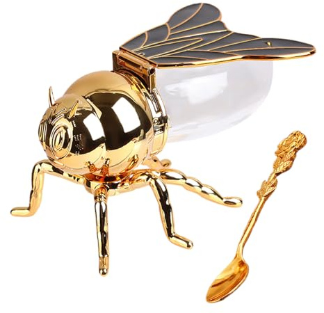 Pot de miel d'abeille – Pot d'assaisonnement en forme d'abeille | Pots de miel décoratifs avec cuillère, distributeur de sirop doré pour les aliments du petit déjeuner à la maison, accessoire de compt