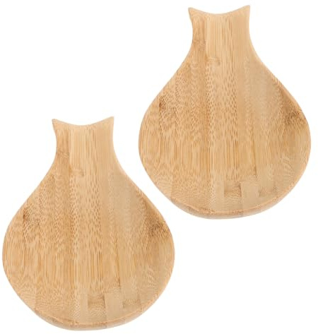CONGARTENO 2 pièces Repose-cuillère Bois Naturel Antidérapant pour Cuisine Support Ustensiles Stable et Facile à Nettoyer Porte-spatule et Louche Polyvalent pour Plan de Travail