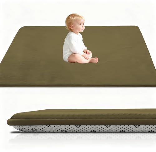 Stqyeiw 3cm Dicke Krabbelmatte Baby, Spielmatte Baby 120 x 150 cm Army Grün Teppich für Kinderzimmer mit Memory-Schaum, Rutschfester Unterseite Krabbeldecke, Kinderteppich, spielteppich Kinder