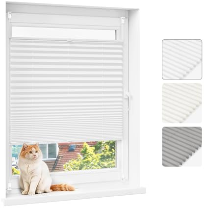WOLTU Persianas Plisadas sin Taladrar con Clips, 55x120 cm, Blanco | Protección Privacidad, Protección solar, Tela No Tejida y Aluminio, para Ventana y Puerta