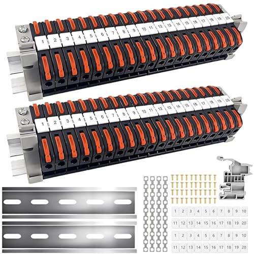 40 Stück Reihenklemmen Hutschiene, Hutschienen Klemmen Klemmleiste Kit mit Digitale Markierungsstreifen, Schiene Schraube Feste Basis Elektrische Anschlussblöcke 0,08-4mm² für Feste Kabel (20CM x 2)