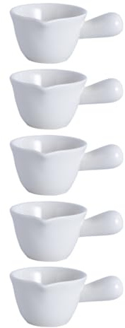 SHINEOFI Lot de 5 Tasses à Lait en Céramique Blanche, Mini Pots à Lait Pratiques Poignée Unique, 100 Ml, Cuisine, Sauce et Service à Table