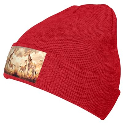 ZQYTGFDC Giraffa madre e bambino Beanie per uomo donna risvolto spesso lavorato a maglia unisex cappello invernale berretti teschio berretto rosso