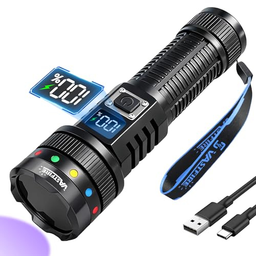 VASTFIRE 365nm 5LED UV Torch Rechargeable with Filter Lens, 30W Ultraviolet Flashlight with LCD Display, Strong UV Black Light for Golf Ball Finder, Resin Curing, Pet Urine Detection, Rocks, Scorpion
