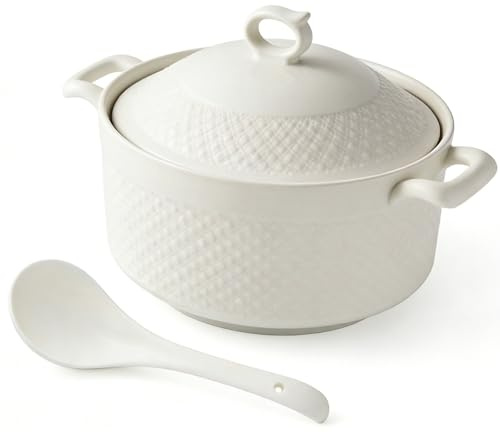 SoupièRe en CéRamique avec Louche, Bol à Soupe éLéGant De Style EuropéEn pour La DéCoration De La Cuisine De Restaurant Et De La Maison(1800ml)