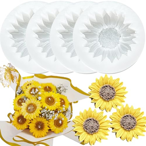 pekifaves 4PCS Molde de silicona con forma de girasol, molde de silicona para velas 3D con forma de flores, moldes de silicona de margarita, para la fabricación casera de velas y jabón
