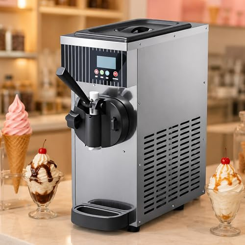 lilishangmao Máquina de Helados Comercial Compacta, Máquina de Helado Soft con Pantalla LCD, Limpieza de Un Botón, Preenfriamiento, Producción 4-5L/H y Tolva 2,5L para Snack Bar StainlessSteel