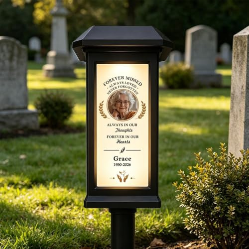 Personalized Memorial Gifts - Solar Lights for Cemetery, Personalized Memorial Solar Garden Light with Photo & Name & Year, Garden Remembrance Plaques Grave Light for Loss of Loved Ones Sympathy Gift