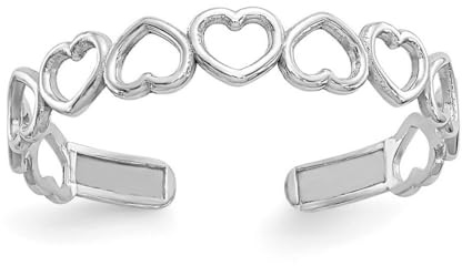 Zehenring aus 14-karätigem Weißgold, poliert, ausgeschnitten, Herzen, Schmuck für Damen, One Size, Gold Metall Weißgold, Kein Edelstein