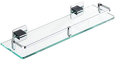 Étagère de salle de bain Tablette En Verre Trempé, Trous De Perforation Libres Support De Douche De Salle De Bain, Support À Cosmétiques En Laiton, Étagère Avant En Miroir Taille 6 Salle de bains étag