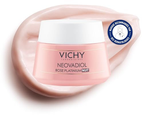 Vichy Neovadiol Rose Platinium, Crema Notte Rivitalizzante e Rimpolpante, Per Tutti i Tipi di Pelle, Colore Ravvivato e Pelle Tonificata, Con Calcio Fortificante e Zuccheri Vegetali Tonificanti, 50 ml