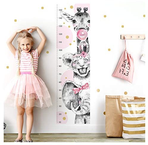 Little Deco Wandtattoo Messlatte 150cm Elefant Löwe Giraffe Rosa DL345