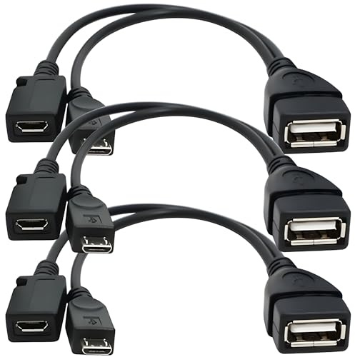 [3 Pack] USB Port OTG Adapter Micro OTG Cable and Power - Compatible with Streaming Sticks, Media Devices, Rii and Logitech Keyboards, and Nintendo Switch, SNES, NES Classic