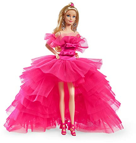 Barbie - Bambola Signature Pink Collection, in abito fucsia in tulle, scarpe con fiocco abbinati e accessori, da collezione, Giocattolo per Bambini 3+ Anni, GTJ76