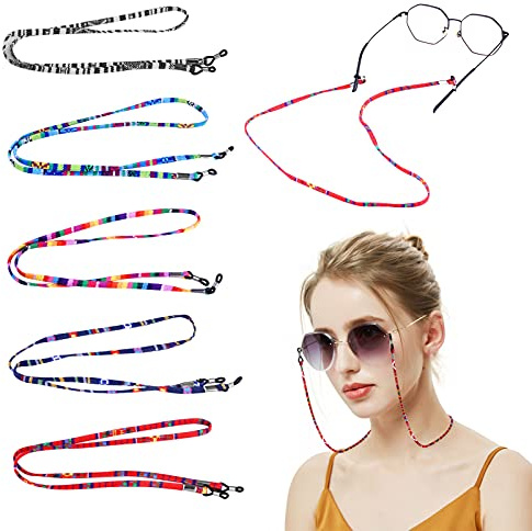 Zingso 5 Stück Brillenseil Brillenbänder Grobe Baumwolle Brillen Kette Sport Brillenkette in Ketten Brillen Hals Schnur Gläser Band Brille Cords für Damen Geschenk