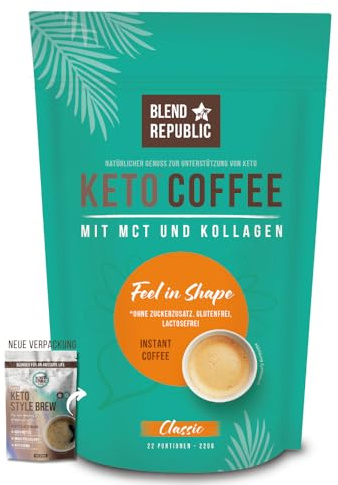BLEND REPUBLIC® Keto Coffee Classic für ketogene Ernährung - mit MCT-Öl, Kokosöl & Kollagen - Collagen Coffee, Ketokaffee laktosefrei und ohne Zucker, 220g