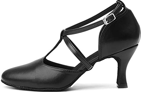 TINRYMX Scarpe da Ballo Latino Donna Punta Chiusa Standard Salsa Tango Moderna Valzer Samba Party Character,L272-Nero-7.5CM,39 EU