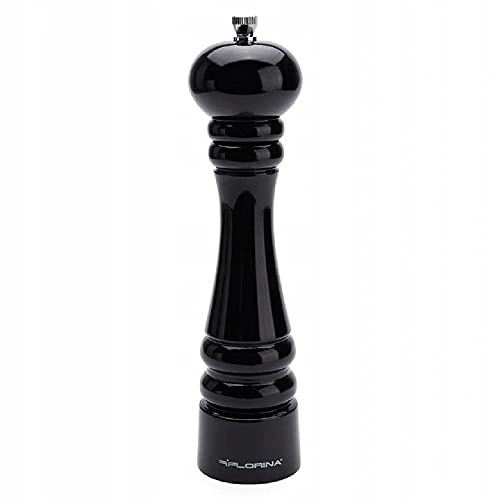 FLORINA Gewürzmühle 24 cm | Salz und Pfeffermühle aus Buchenholz | Mahlwerk aus Edelstahl | Mühle im Klassischem Design | Salz und Pfeffer Streuer | Unbefüllt Manuell Groß | Farbe: Schwarz