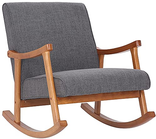 CLP Schaukelstuhl Morelia I Wippsessel Mit Stoff-Bezug I Holz In Walnuss-Optik Farbe hellgrau
