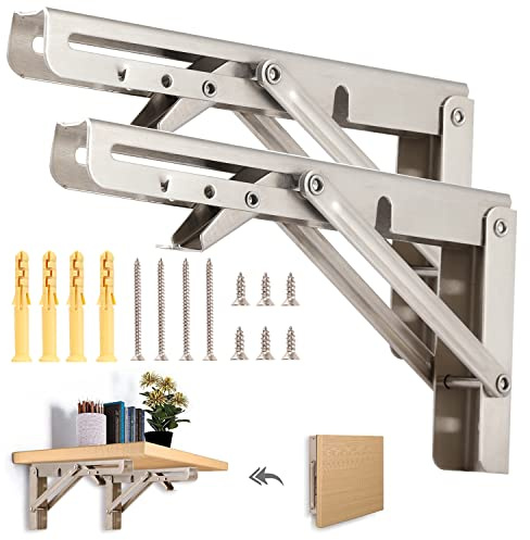 Klappkonsole Schwerlast 200 mm - Klappscharnier Packung mit 2 Edelstahl Klapphalterung Klappwinkel Platzsparendes Klappregal für Klapptisch Wandmontage, Regalhalterung, Belastbarkeit 60 kg