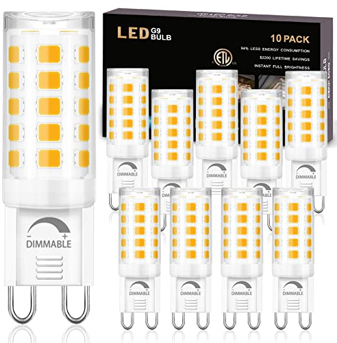 winshine 10 Pack Dimmable G9 LED Light Bulb 3000K Warm White, 4W G9 Base Chandelier Light Bulb Soft White, T4 40Watt Halogen Replacement G9 Bi Pin Base, CRI85 120V 360° Beam Angle