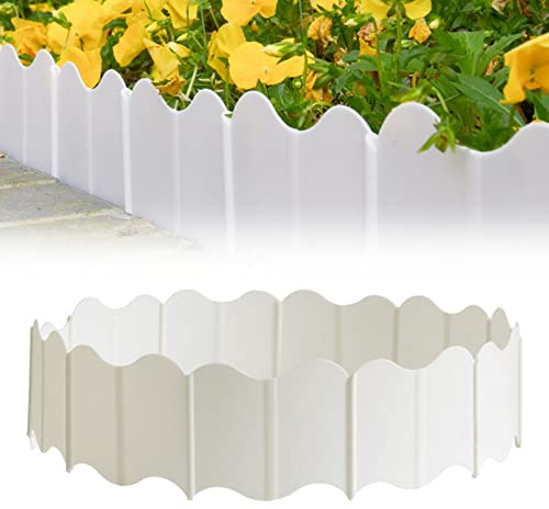 Flexible Rasenkante, Mwellige Beeteinfassung Aus Kunststoff, Beetumrandungen 3,2M Grenze Pflanzendekoration Für Rasens Gartenzaun Balkon Terrasse, 20Pcs Garten Umrandung,Weiß