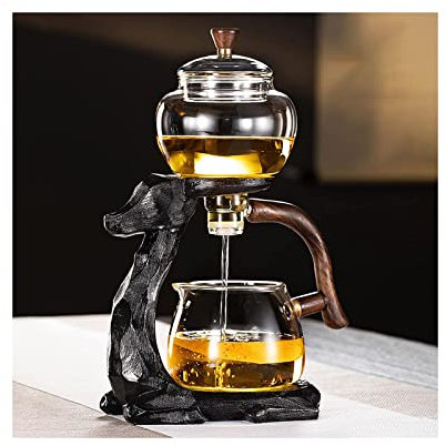 YUDIZWS Semi Automatica Vetro Teiera con Infusore,Cinese Set di Tè Kungfu Pentola a Goccia con Base Tè Tazza Infuser per Tè Fare la Casa in Bicchiere,Deer tea maker