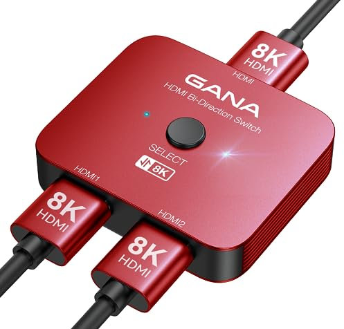GANA Switch HDMI 2.1, splitter HDMI 8K bidirezionale 2 in 1 out, 4K a 120 Hz, 8K a 60 Hz, 48 Gbps in alluminio ultra HD, hub HDMI compatibile con PS5/4, Xbox, Roku, Apple TV, Fire Stick
