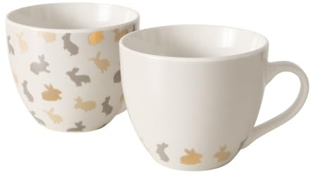 2 Stk Jumbo Kaffeetassen 420ml Tassen Hasen Knuffi b722 Ostern Keramik Häschen grau weiss gold Becher Pott Teetasse Geschenkset Hasenfamilie