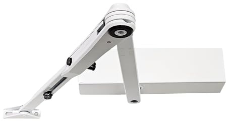 GEZE TS 2000 V BC Weiß Gestängetürschließer für einflügelige Türen bis 1250 mm Flügelbreite mit ein und ausschaltbar Feststellgestänge 102447 und Montageplatte/Set 3 in 1