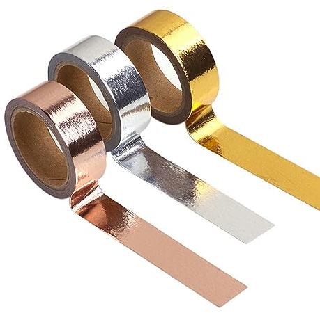 ATBUSS 3 Rollen Goldfolien-Papierband, Bastel-Dekorationsband, selbstklebendes Aluminiumfolien-Dekorationsband für DIY-Geschenkverpackungen, Scrapbooking, Umschläge, Journaling (drei Farben)