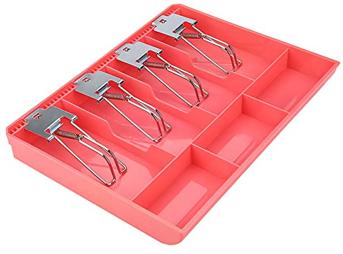 Plateau À Billets, Remplacement de L'Insert de Tiroir de Caisse Enregistreuse, Étui de Rangement D'Argent Avec Clip en Métal, 4 Compartiments pour Billets et 3 Pièces pour Caissier(33cm-Rose)