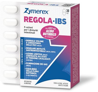 Zymerex REGOLA-IBS | 30 compresse da deglutire | Disturbi intestinali | Regolare motilità | Acido butirrico | Senza glutine e lattosio