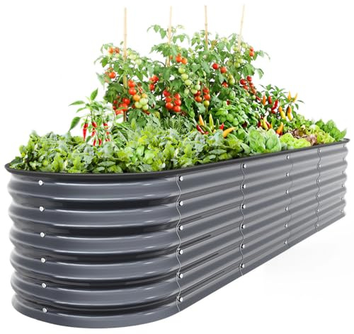 Ohuhu Aiuola rialzata in metallo 240x60x45 cm, kit fioriera 9-in-1 in acciaio alluminio zincato, aiuola da giardino e balcone, cassetta per piante per ortaggi, erbe aromatiche e fiori Antracite