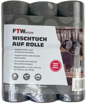 Universal Wischtuch auf Rolle in schwarz im 3er Set