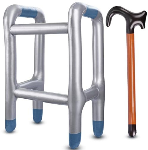 Fzyisw Aufblasbare Gehhilfe + Aufblasbarer Spazierstock, Rollator Aufblasbar - das Perfekte Set für Ihr Kostüm als Oma oder Opa zum Karneval Fasching Geburtstag Cosplay, Lustiges Geschenk