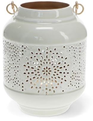 Enamel Tealight Lantern in Light Grey, Outdoor Candle Holder, Patio Decor. | outdoor candle holders for garden, candle lanterns, lanterns for candles, wrought iron lamps, patio lighting