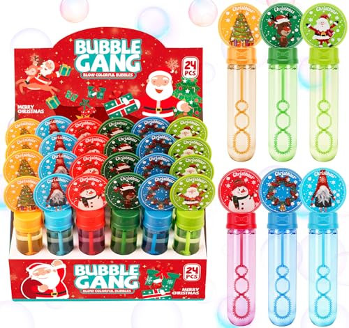 Anstore 24Pcs Weihnachten Seifenblasen Kinder, Mini Seifenblasen Set Röhrchen Partygeschenke für Kindergeburtstage, 30ml Mitgebsel Kindergeburtstag Stab, Bubble Bulk Party Supplies