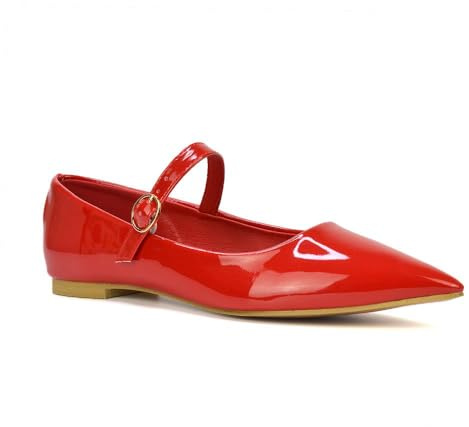 Women's Flat Mary Jane Shoes Ladies Buckle Strap Point Toe Ballet Pumps Size 3-8