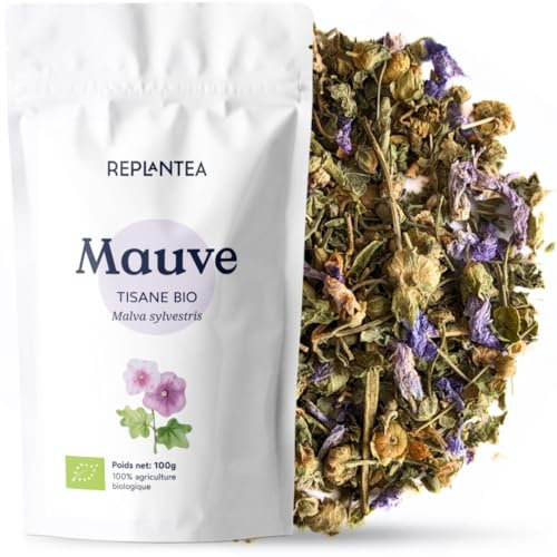 MAUVE TISANE BIO 100g (50 Tasses) | Mauve Feuilles et Fleurs en Vrac pour Infusion | Malva sylvestris REPLANTEA